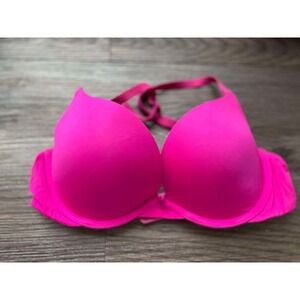 Pink Victoria Secret Hot Pink Push-Up Padded Bra Underwire Adjustable Straps 34B